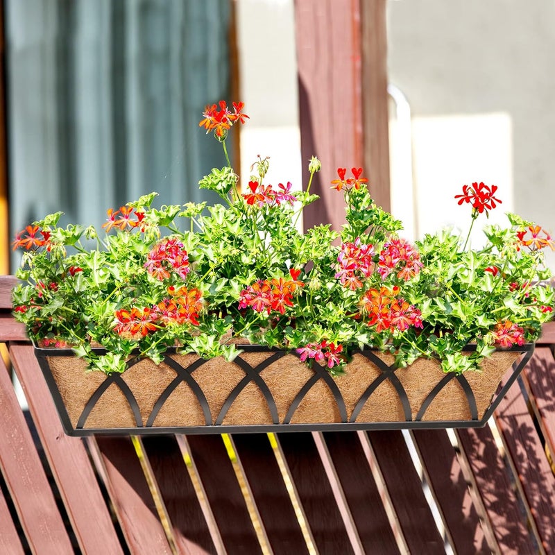 YM 24 Inch Window Deck with Coco Liner, 24" Window Boxes Horse Trough with Coconut Coir Liner, Fence Metal Hanging Flower Planter Window Basket Deck Railing Planter Boxes for Outdoor Garden Lawn, 2pcs - Image 5